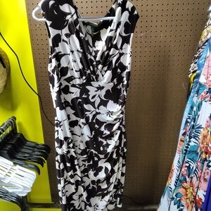 Lauren Ralph Lauren Black and White Floral Midi Dress